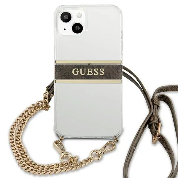 Etui Guess 4G Brown Strap Gold Chain GUHCP13SKC4GBGO do iPhone 13 mini