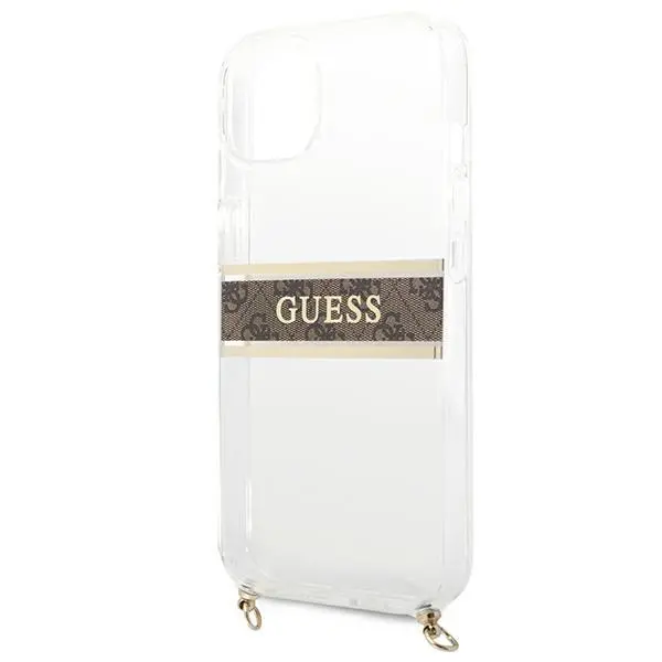 Etui Guess 4G Brown Strap Gold Chain GUHCP13SKC4GBGO do iPhone 13 mini