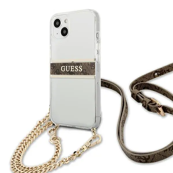 Etui Guess 4G Brown Strap Gold Chain GUHCP13SKC4GBGO do iPhone 13 mini