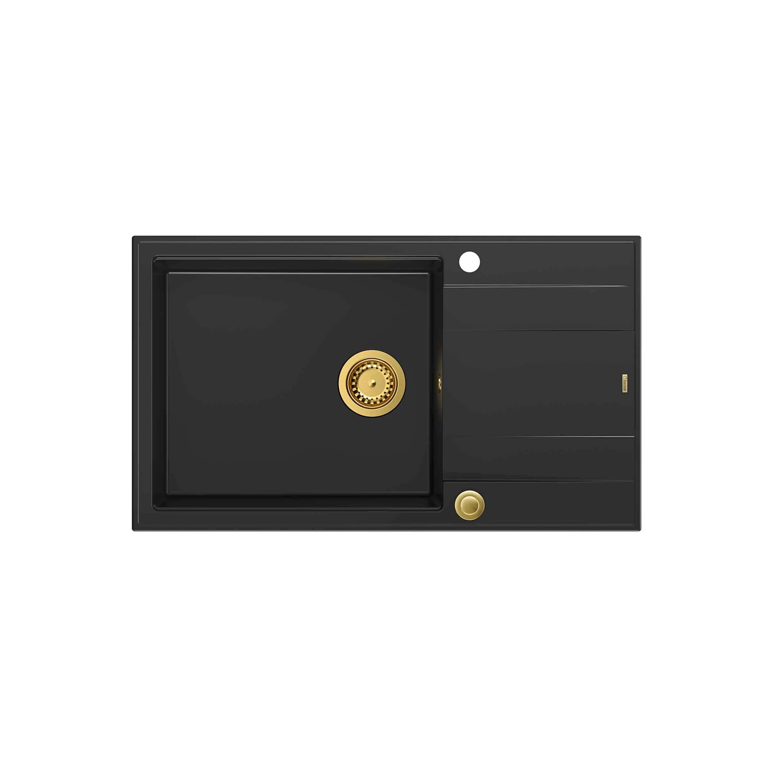 Zlewozmywak Quadron HCQE58650U7_PVDG1 P2O Evan 136 XL Granitowy Czarny mat/Złoty