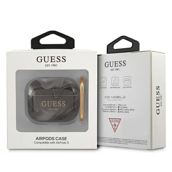 Etui na słuchawki Guess Marble Collection do AirPods 3 Czarno-biały