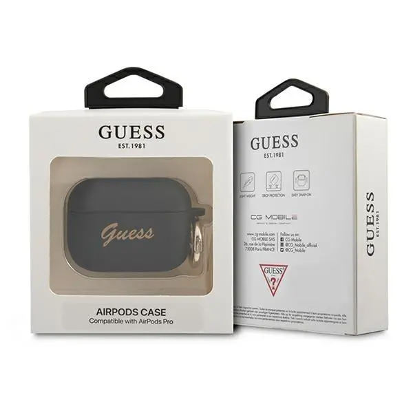 Etui na słuchawki Guess Silicone Vintage Script do AirPods Pro Czarny