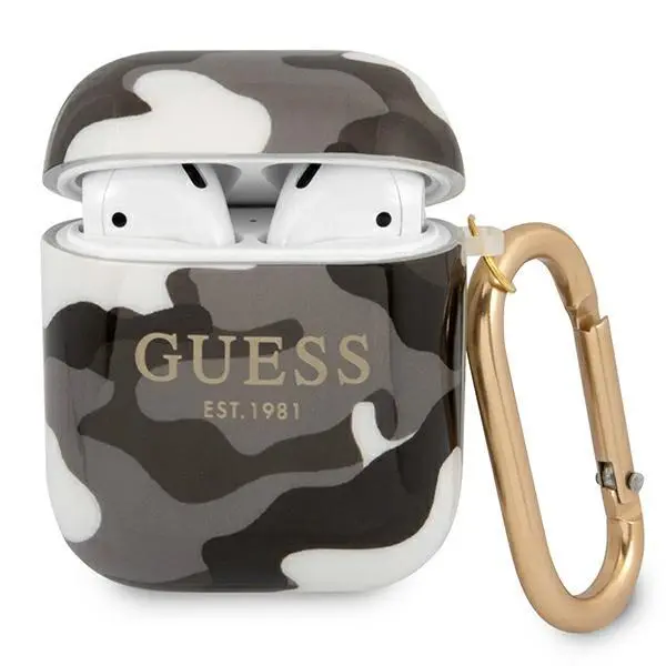 Etui na słuchawki Guess Camo Collection do AirPods Czarno-szary