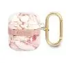 Etui na słuchawki Guess Marble Strap Collection do AirPods Różowo-biały