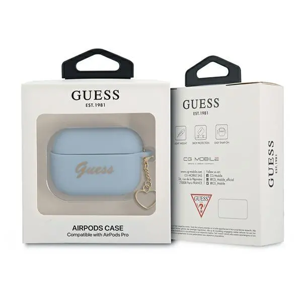 Etui na słuchawki Guess Silicone Charm Heart Collection do AirPods Pro Niebieski