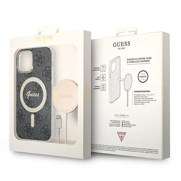 Zestaw Guess GUBPP12MH4EACSK ładowarka indukcyjna + etui 4G Print MagSafe do iPhone 12 Pro