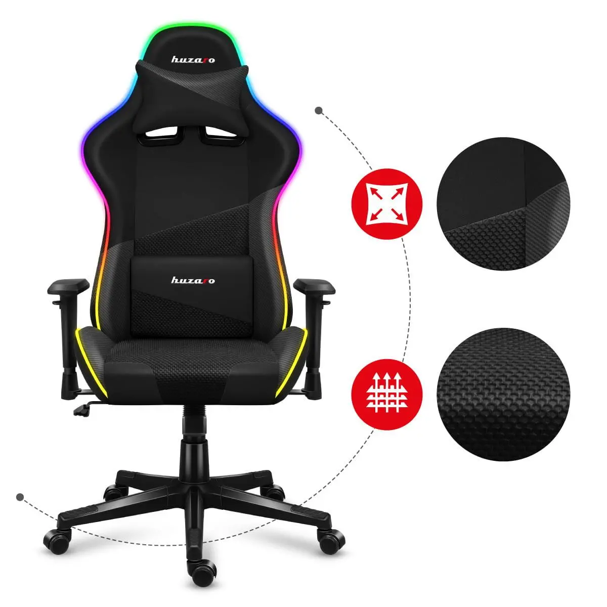 Fotel Huzaro Force 6.2 RGB LED Gamingowy do 130kg Tkanina Czarny