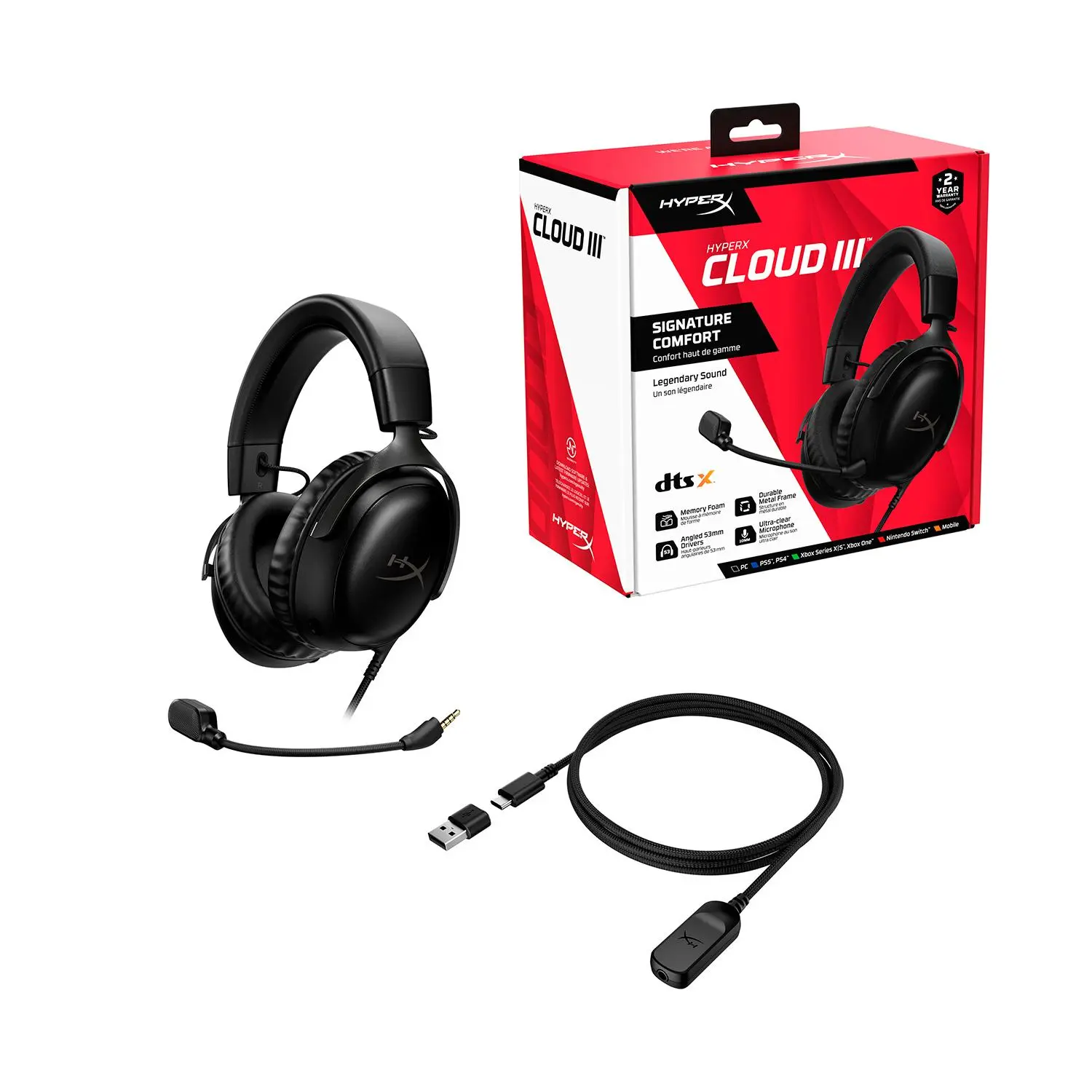 Słuchawki przewodowe z mikrofonem HyperX Cloud III Nauszne Czarny