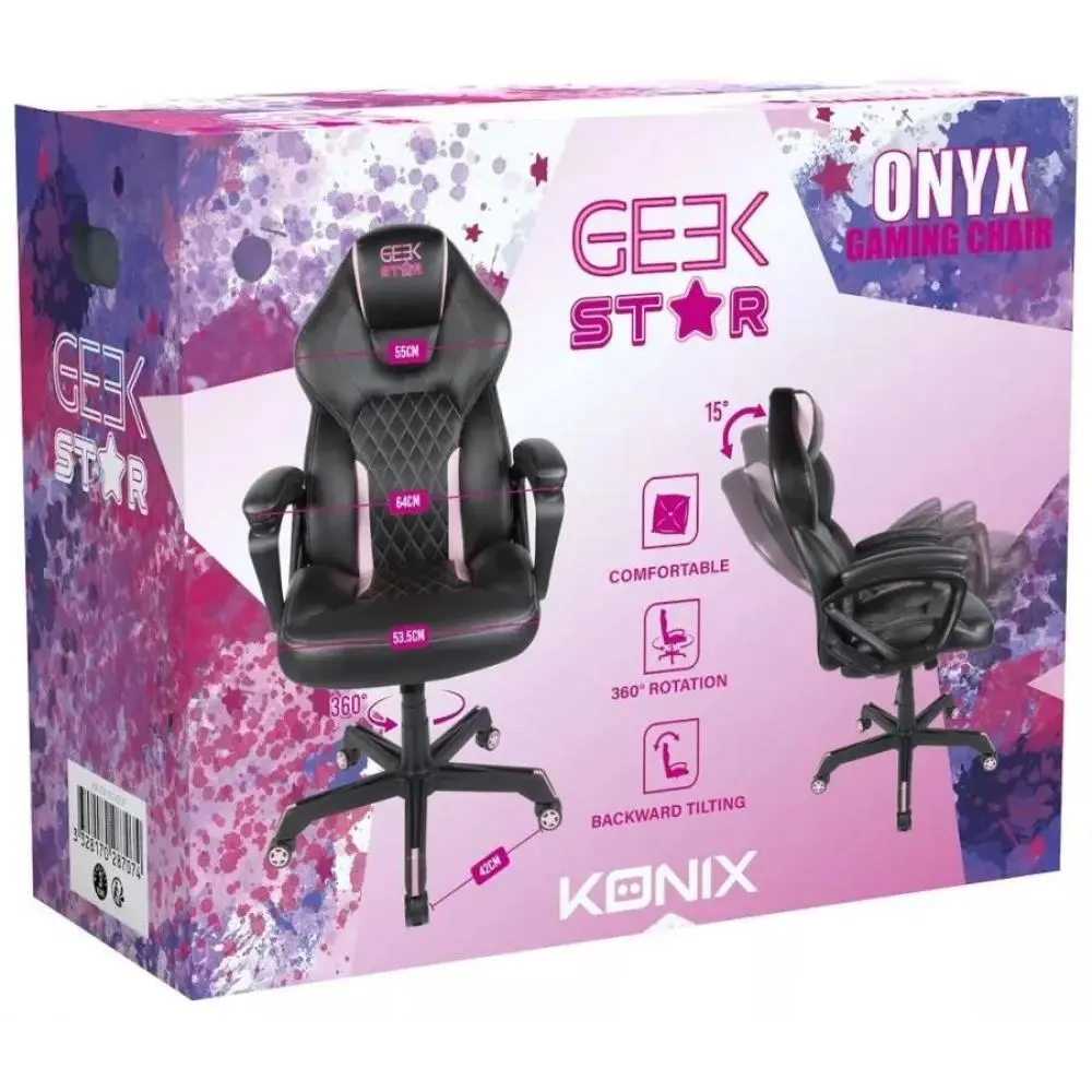 Fotel Konix Geek Star Gamingowy do 150kg Skóra ECO Czarno-różowy
