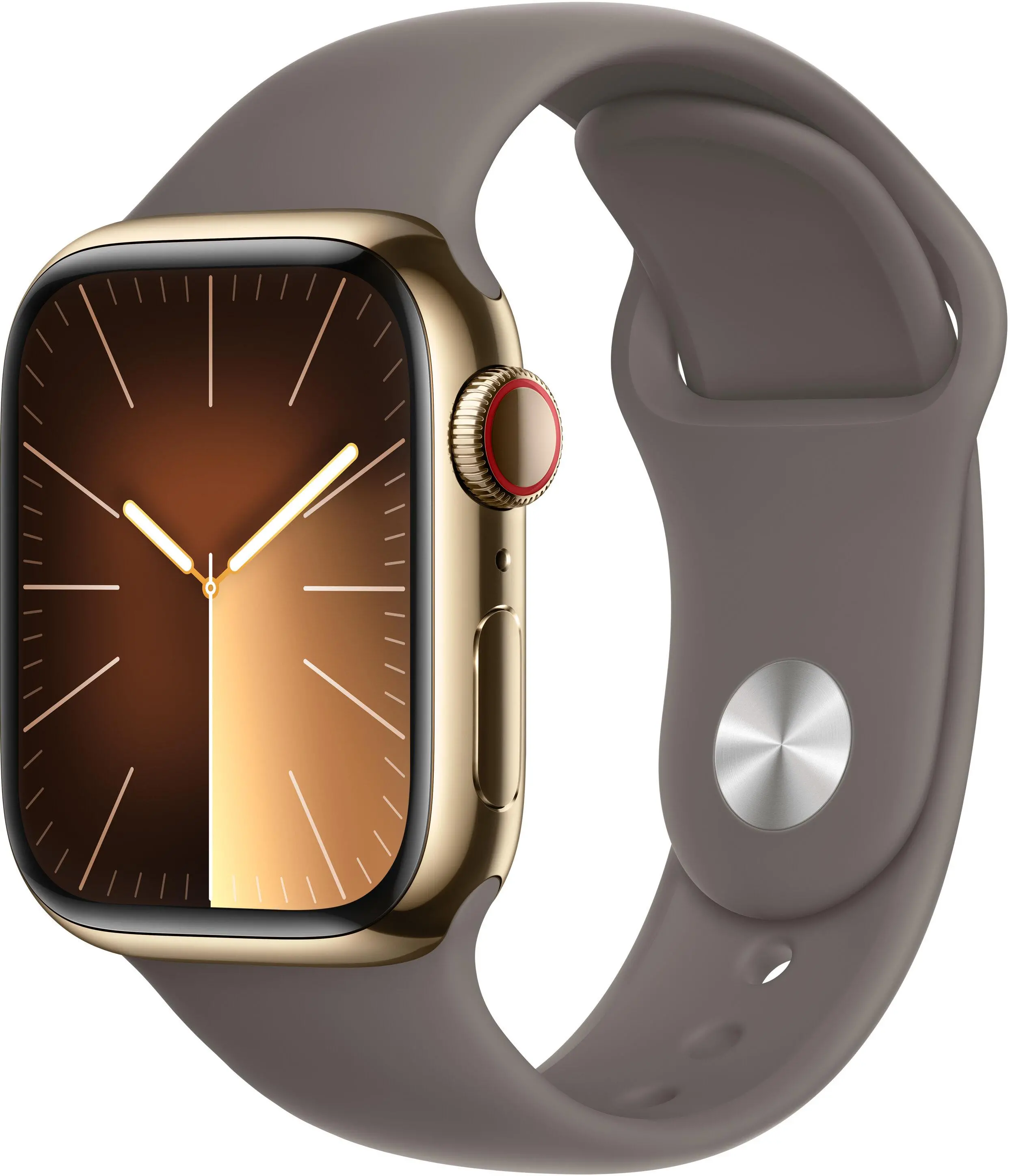 Apple Watch Series 9 GPS + Cellular koperta 41mm ze stali nierdzewnej Złoty pasek sportowy Popielaty brąz M/L