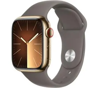 Apple Watch Series 9 GPS + Cellular koperta 41mm ze stali nierdzewnej Złoty pasek sportowy Popielaty brąz M/L