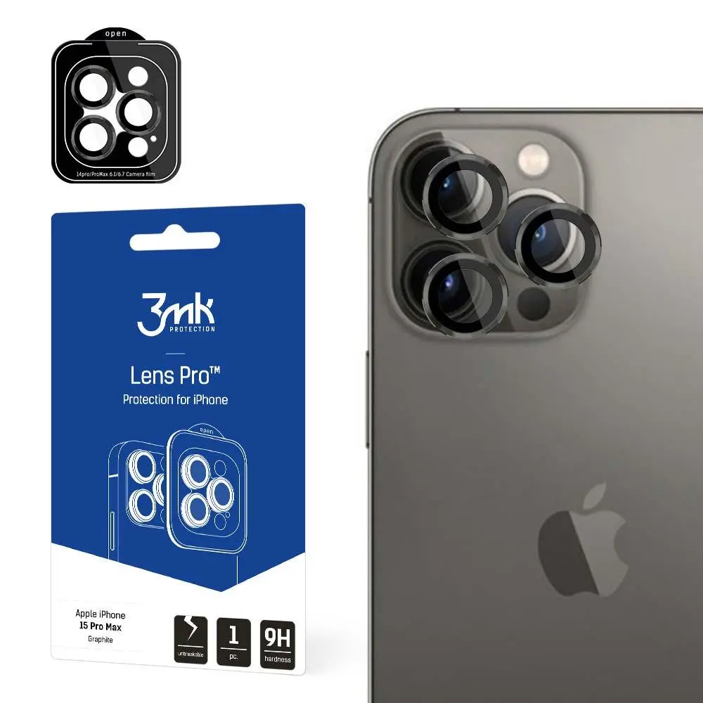 Szkło hartowane 3mk Lens Protection Pro Graphite do iPhone 15 Pro Max