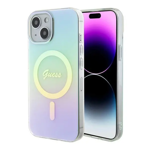 Etui Guess IML Iridescent MagSafe GUHMP15MHITSQ do iPhone 15 Plus turkusowy