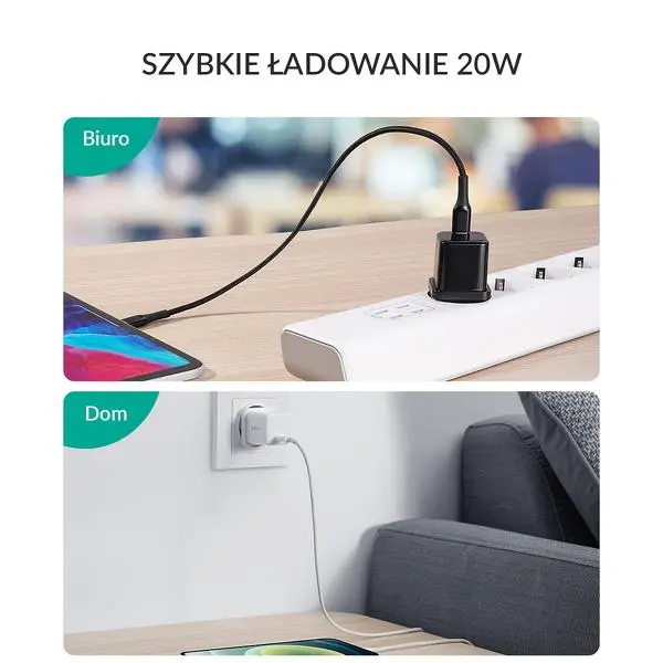 Ładowarka sieciowa Aukey USB-C PowerDelivery 20W Czarny