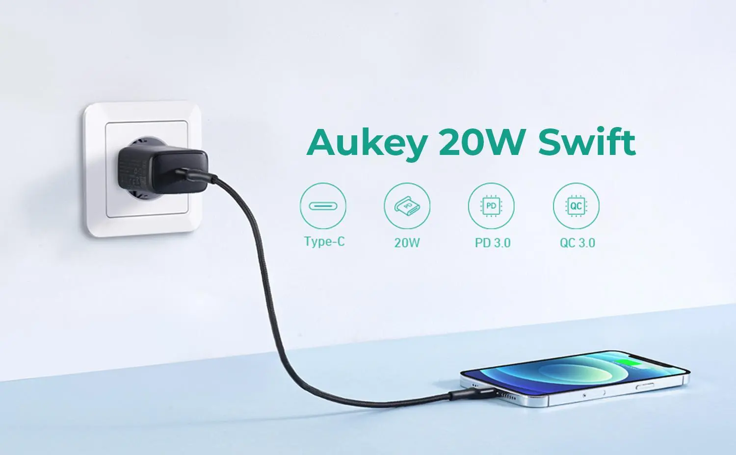 Ładowarka sieciowa Aukey USB-C Power Delivery 20W Czarny