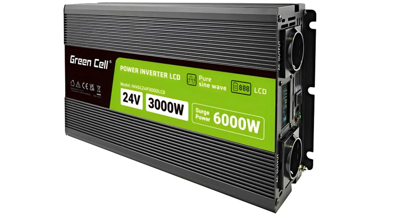 Przetwornica Green Cell INVGC24P3000LCD 24V na 230V 3000W/6000W Czysta sinusoida