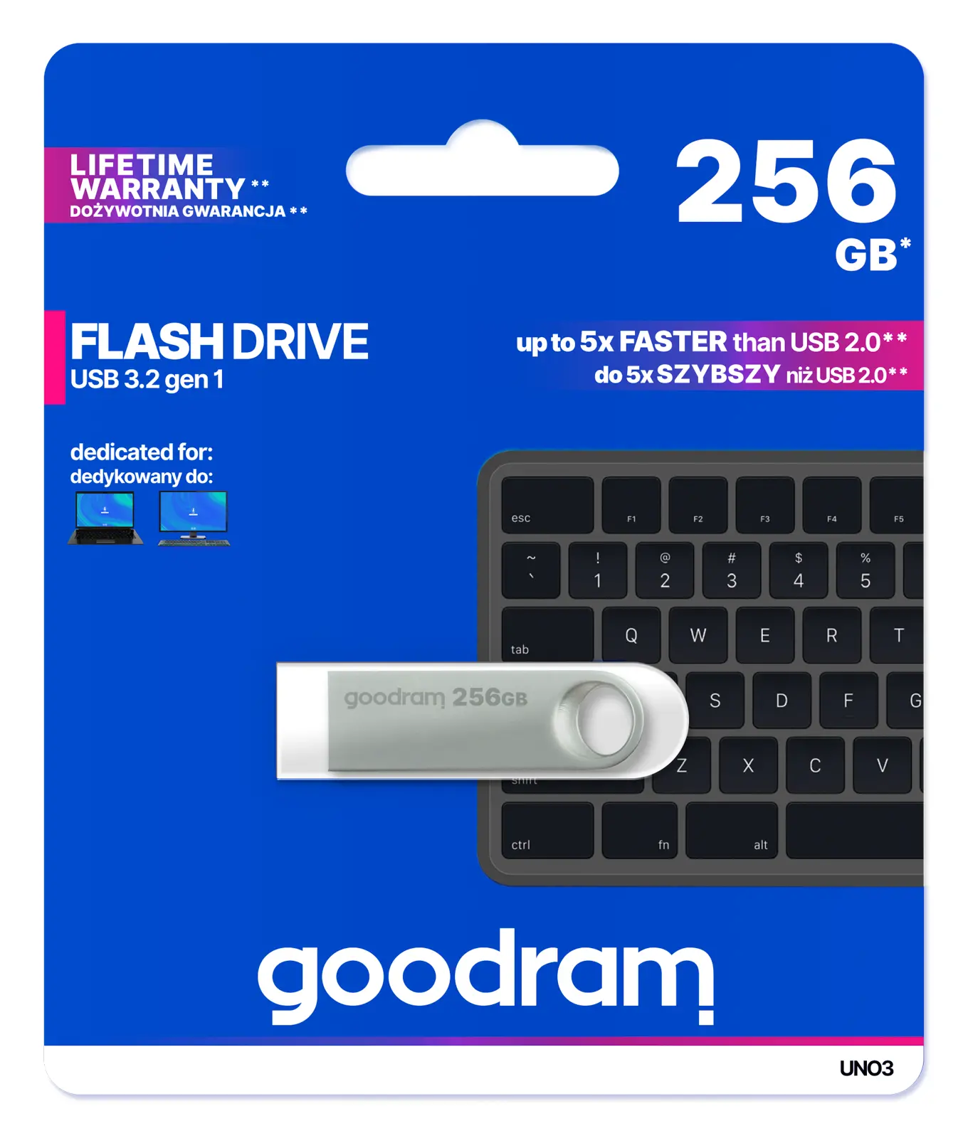 PenDrive GoodRam UNO3 256GB USB 3.2 Srebrny