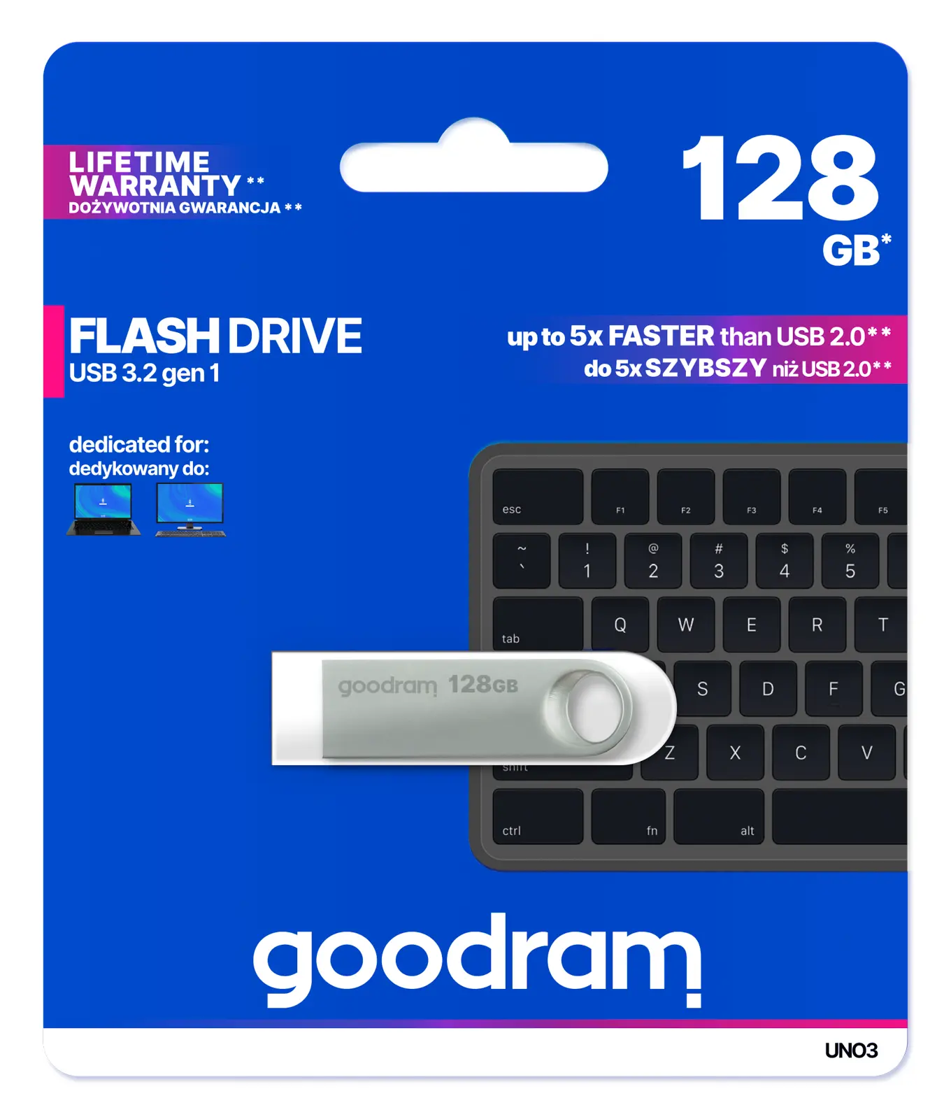 PenDrive GoodRam UNO3 128GB USB 3.2 Srebrny