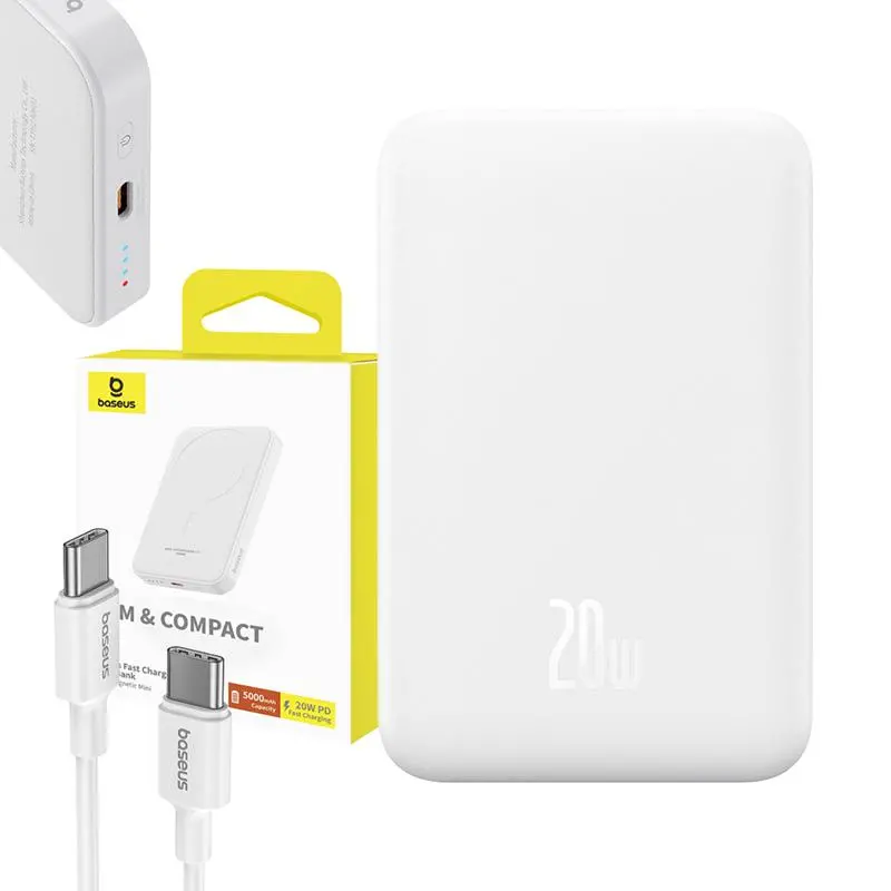 Powerbank Baseus P10022107223-00 Magnetic Mini 5000mAh 20W Biały