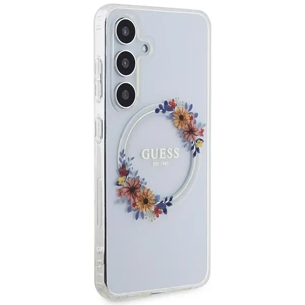 Etui Guess IML Flowers Wreath MagSafe do Samsung Galaxy S24 Przezroczysty