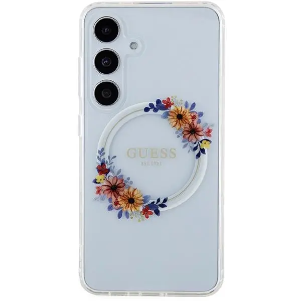 Etui Guess IML Flowers Wreath MagSafe do Samsung Galaxy S24 Przezroczysty