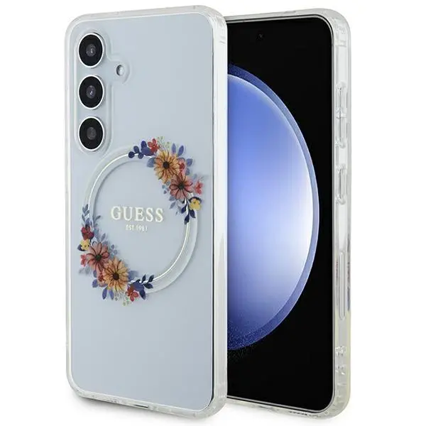 Etui Guess IML Flowers Wreath MagSafe do Samsung Galaxy S24 Przezroczysty