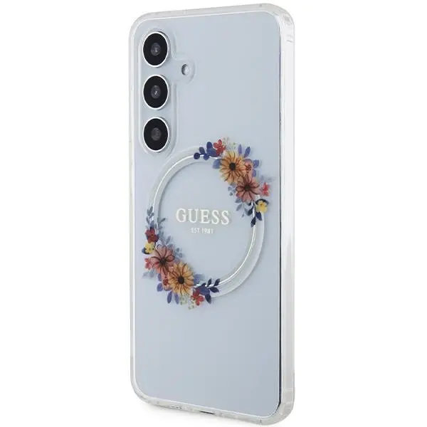 Etui Guess IML Flowers Wreath MagSafe do Samsung Galaxy S24 Przezroczysty