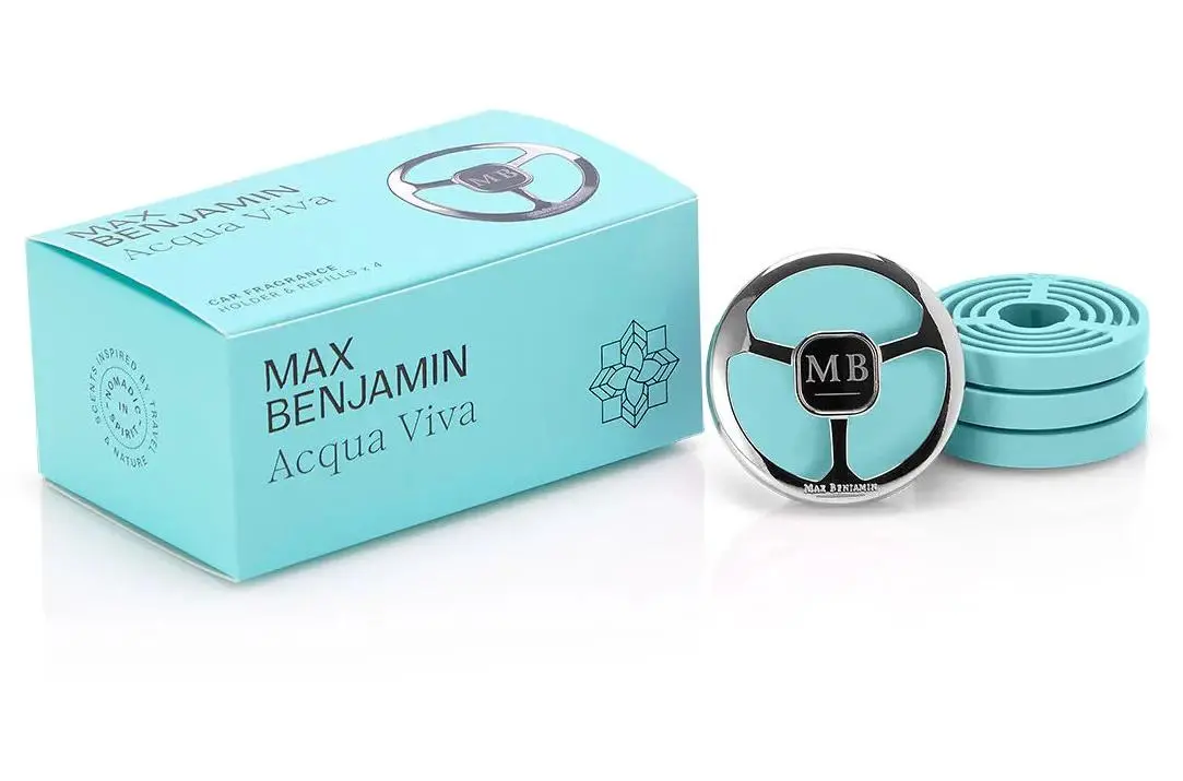 Odświeżacz samochodowy Max Benjamin Uchwyt i 4 wkłady RB-CFGB06 Acqua Viva Zapach orzeźwiającej nuty cytrusów