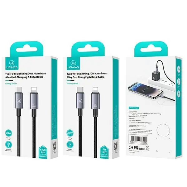 Kabel USAMS USB-C do Lightning 30W 1,2m Fast Charging Stalowy