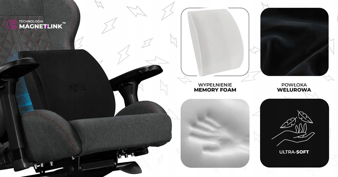 Fotel Yumisu 2050 Magnetic Materiał Biurowy do 150kg Tkanina Szaro-czerwony