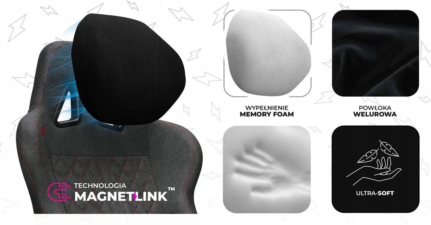 Fotel Yumisu 2050 Magnetic Materiał Biurowy do 150kg Tkanina Szaro-czerwony