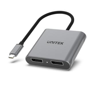 Adapter Unitek USB-C na 2x DP 1.4 8K 60Hz Szary