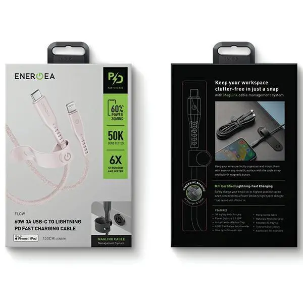 Kabel Energea Flow USB-C - Lightning C94 MFI 1,5m 60W 3A PD Fast Charge Różowy