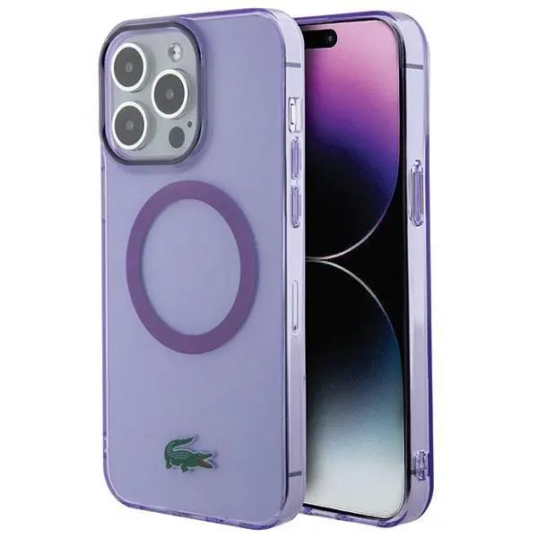 Etui Lacoste Transparent MagSafe do iPhone 15 Pro Max Fioletowy