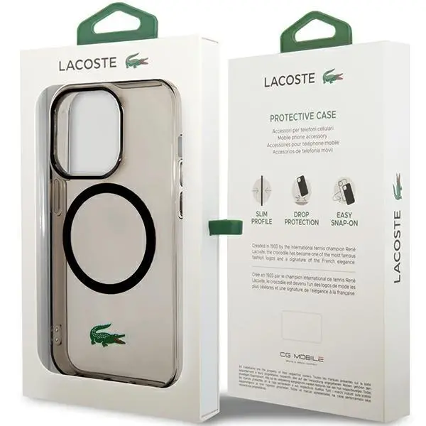 Etui Lacoste LCHMP15XULOK Hardcase Transparent MagSafe do iPhone 15 Pro Max Czarny