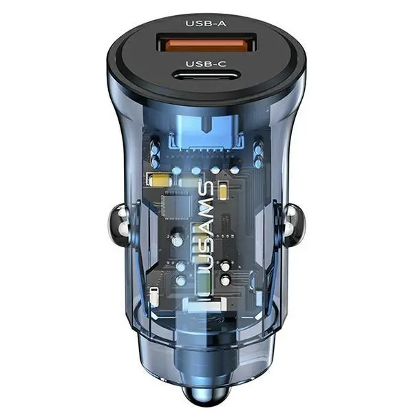 Ładowarka samochodowa USAMS C32 1xUSB+1xUSB-C Fast Charge 30W Niebieski