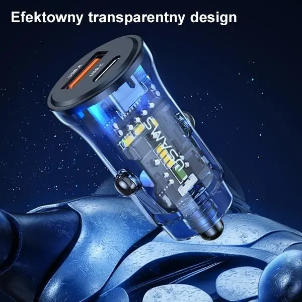 Ładowarka samochodowa USAMS C32 1xUSB+1xUSB-C Fast Charge 30W Niebieski