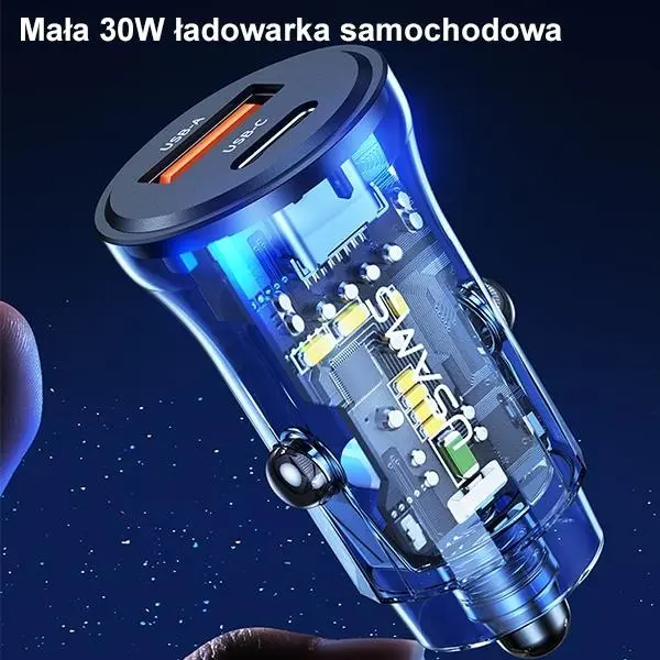 Ładowarka samochodowa USAMS C32 1xUSB+1xUSB-C Fast Charge 30W Niebieski