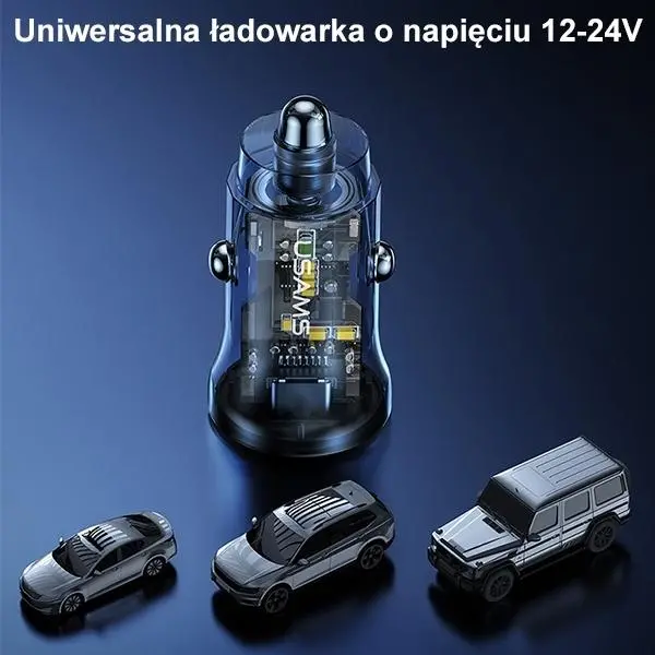 Ładowarka samochodowa USAMS C32 1xUSB+1xUSB-C Fast Charge 30W Niebieski