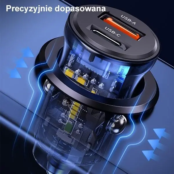 Ładowarka samochodowa USAMS C32 1xUSB+1xUSB-C Fast Charge 30W Niebieski