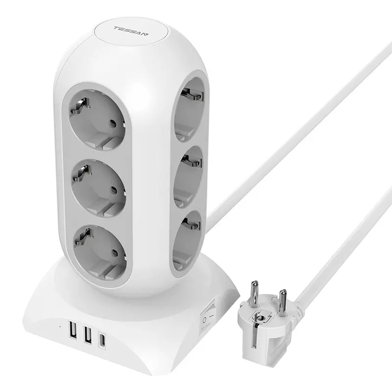Listwa Tessan TPS02-DE-C 12 gniazd 1x USB C 2x USB-A Biały