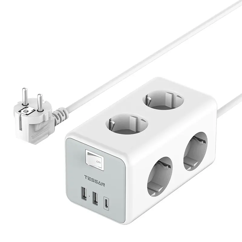 Listwa Tessan TS-306-C 3 gniazda 2x USB-A USB-C Biały