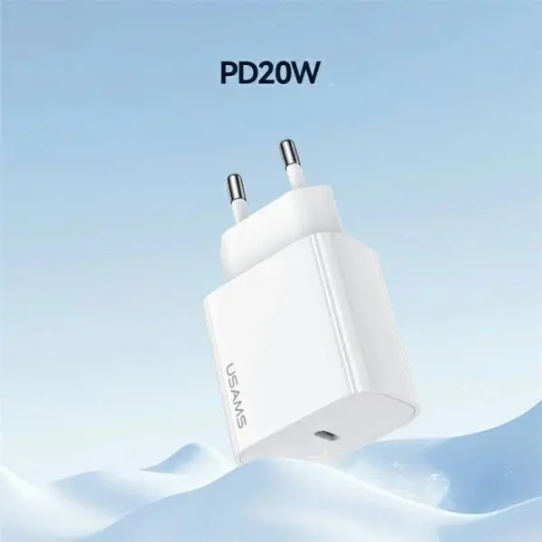 Ładowarka sieciowa USAMS OYXLTZ01 1xUSB-C PD20W PD Fast Charging + kabel USB-C/USB-C 60W Biały