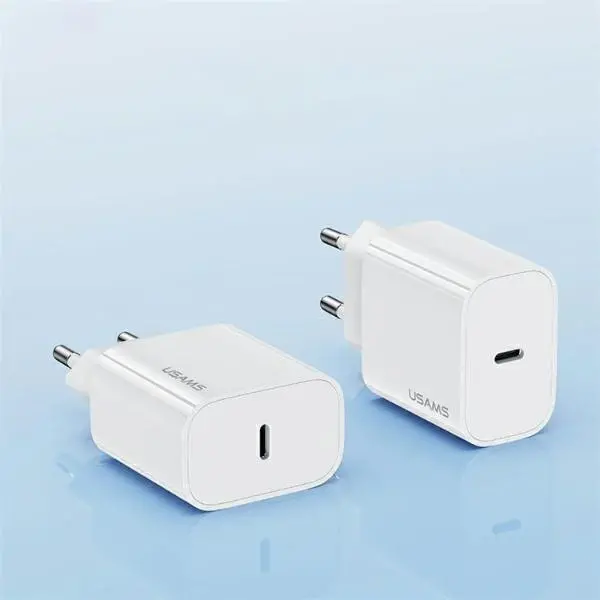 Ładowarka sieciowa USAMS OYXLTZ01 1xUSB-C PD20W PD Fast Charging + kabel USB-C/USB-C 60W Biały