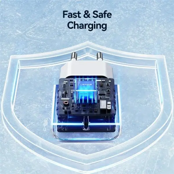 Ładowarka sieciowa USAMS OYXLTZ02 1xUSB-C T65 PD20W PD Fast Charging + kabel USB-C/Lightning US-SJ712 30W Biały