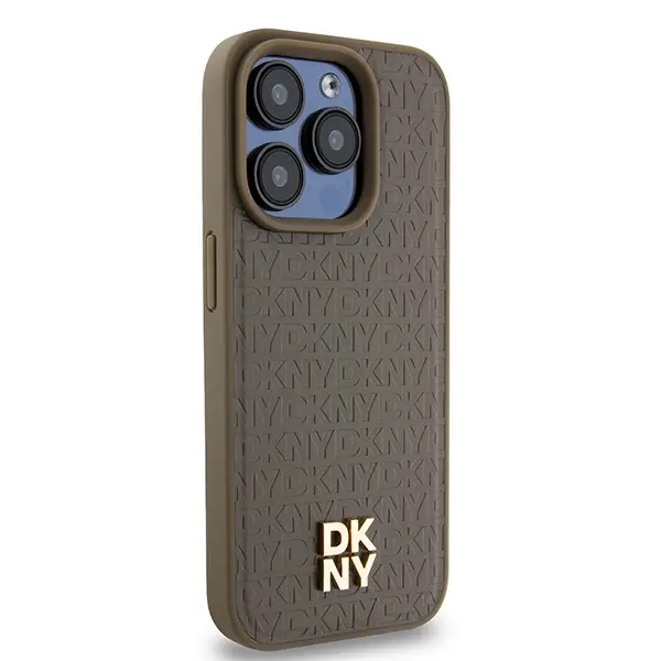 Etui DKNY Leather Pattern Metal Logo MagSafe do iPhone 15 Pro Max Brązowy