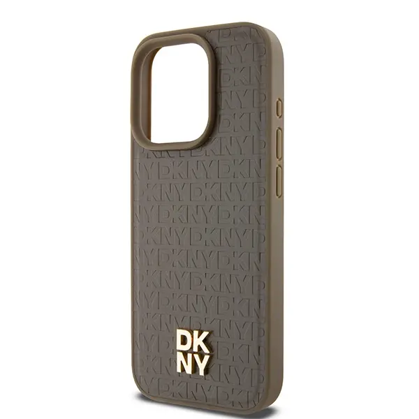 Etui DKNY Leather Pattern Metal Logo MagSafe do iPhone 15 Pro Max Brązowy