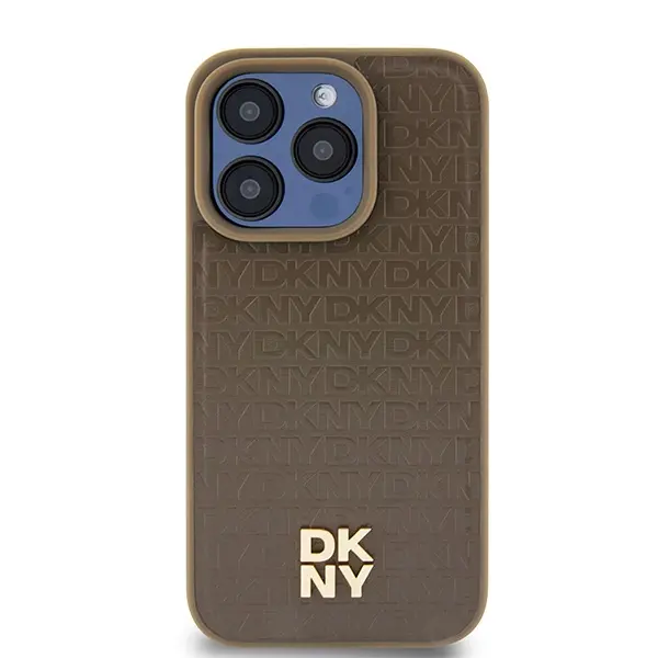 Etui DKNY Leather Pattern Metal Logo MagSafe do iPhone 15 Pro Max Brązowy