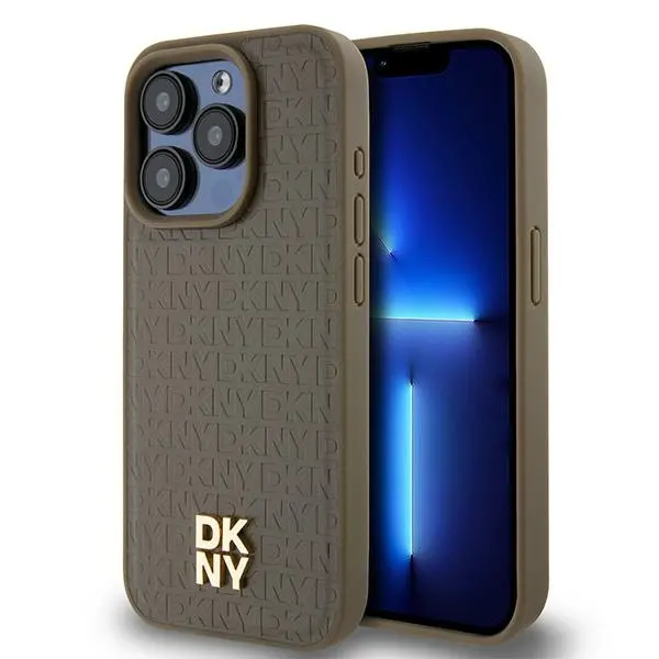 Etui DKNY Leather Pattern Metal Logo MagSafe do iPhone 15 Pro Max Brązowy