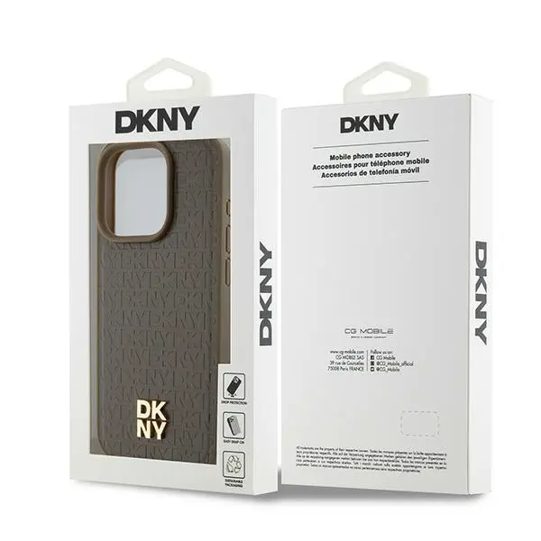Etui DKNY Leather Pattern Metal Logo MagSafe do iPhone 15 Pro Max Brązowy